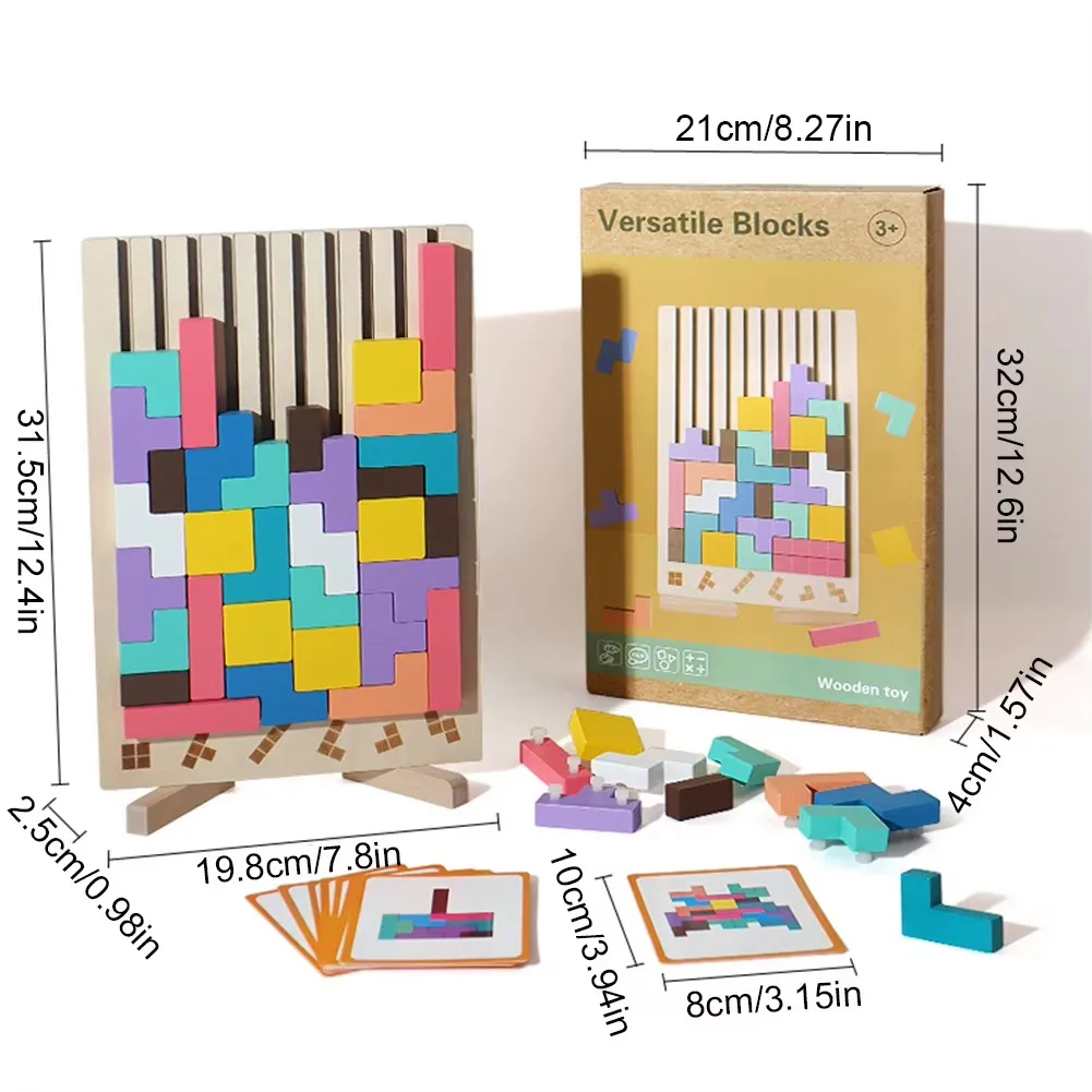 Wooden 3D Russian Blocks Puzzle Brain Teasers Toy Tangram Jigsaw Intelligence Colorful Blocks Montessori Educational thumbnail 6