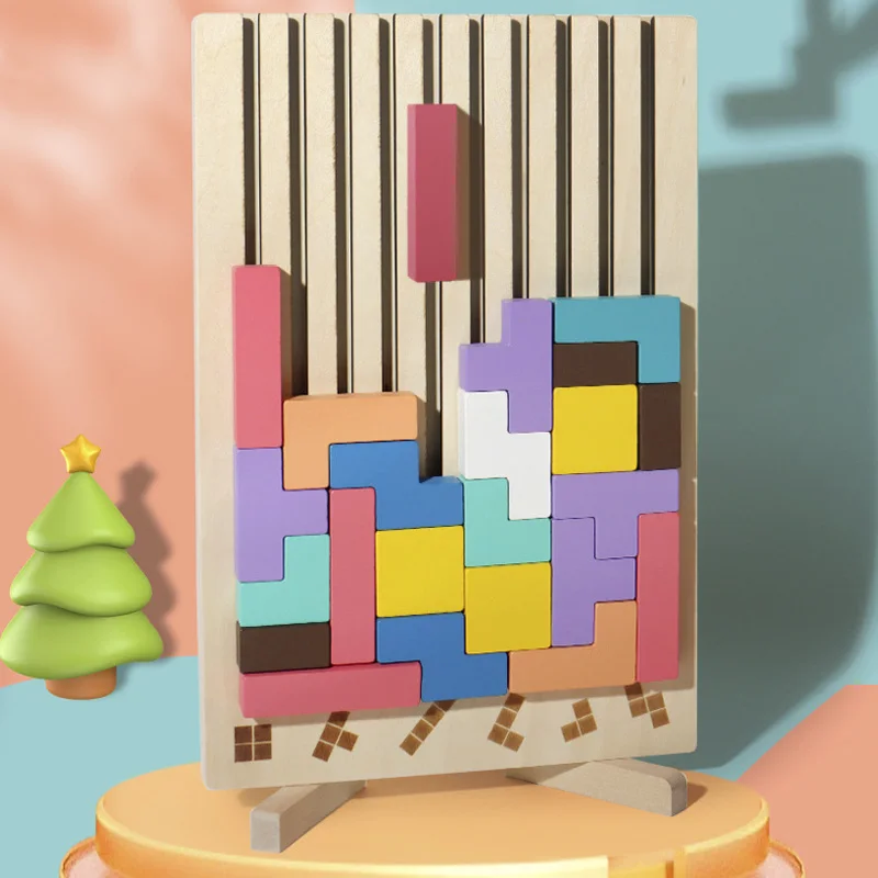 Wooden 3D Russian Blocks Puzzle Brain Teasers Toy Tangram Jigsaw Intelligence Colorful Blocks Montessori Educational thumbnail 3