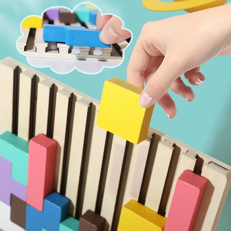Wooden 3D Russian Blocks Puzzle Brain Teasers Toy Tangram Jigsaw Intelligence Colorful Blocks Montessori Educational thumbnail 4