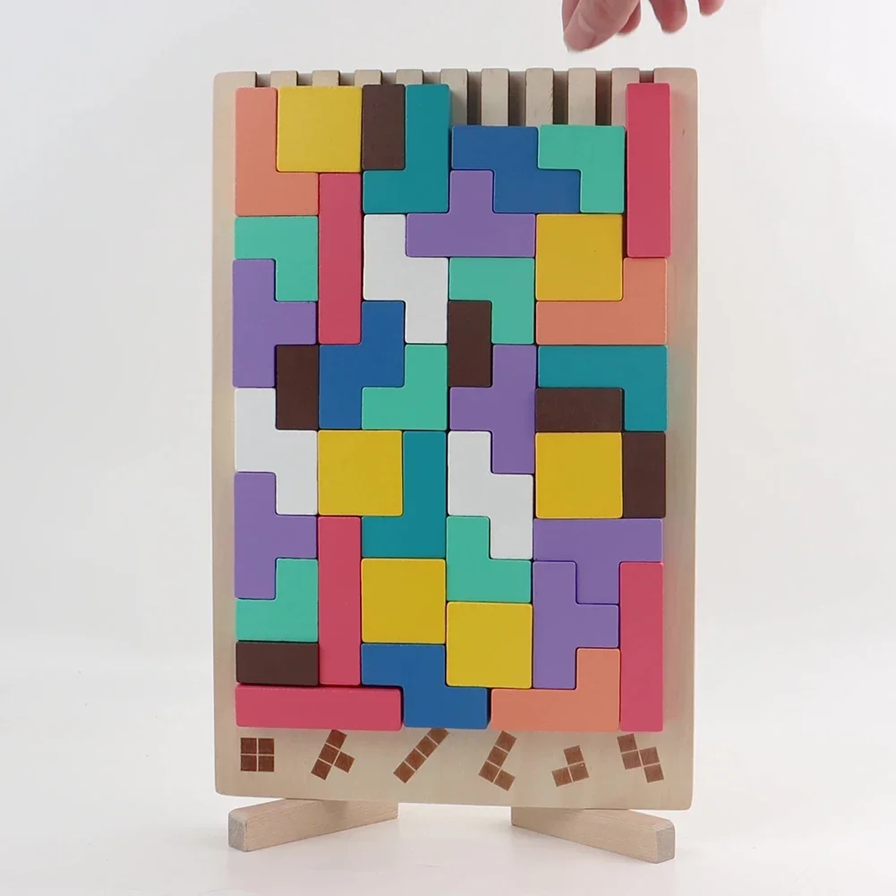 Wooden 3D Russian Blocks Puzzle Brain Teasers Toy Tangram Jigsaw Intelligence Colorful Blocks Montessori Educational thumbnail 5