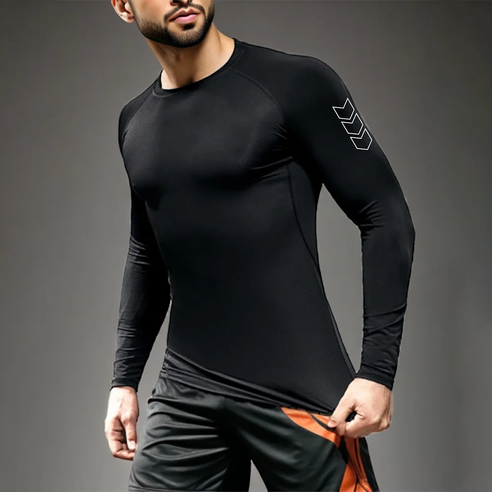 Men's Compression Long Sleeve Shirt Black Fitness T-shirt Male Running  Quick Drying Gym Top Sun Protection Sports Base Layer thumbnail 2