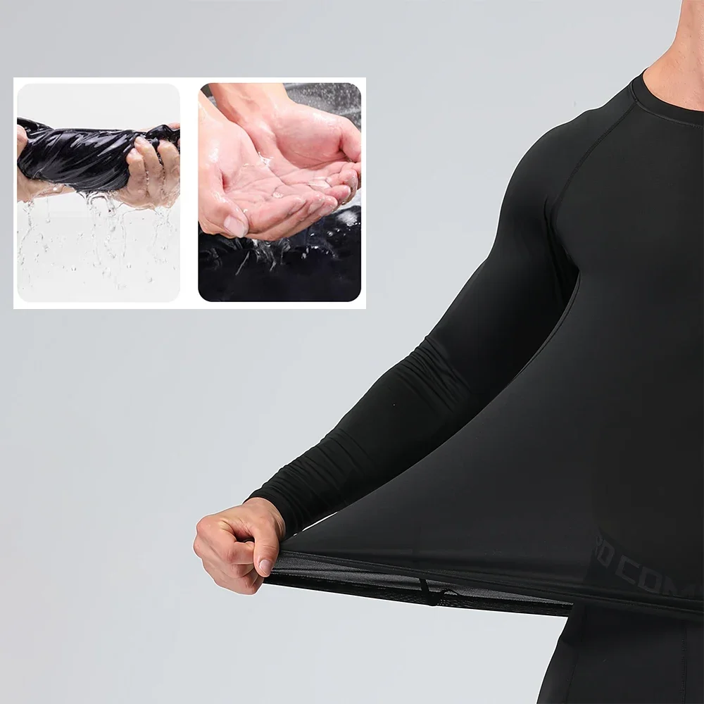 Men's Compression Long Sleeve Shirt Black Fitness T-shirt Male Running  Quick Drying Gym Top Sun Protection Sports Base Layer thumbnail 5