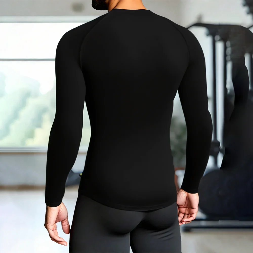 Men's Compression Long Sleeve Shirt Black Fitness T-shirt Male Running  Quick Drying Gym Top Sun Protection Sports Base Layer thumbnail 6