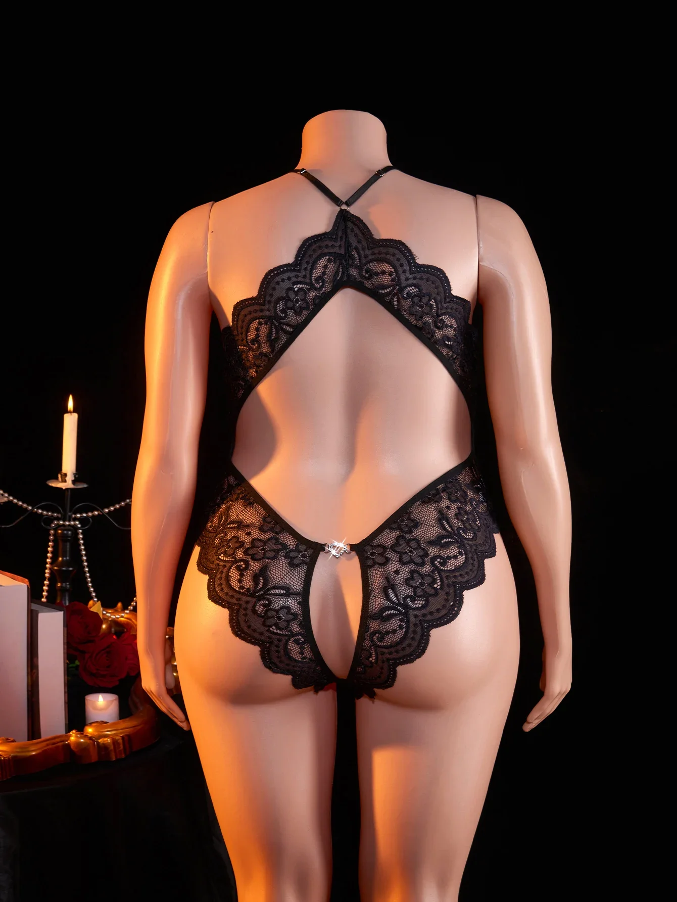 Women's Plus Size Babydoll Chemises Erotic Lingerie Sexy Crotchless Bodysuit Temptation Pajamas Lace V Neck Mini Baby Doll Dress thumbnail 5