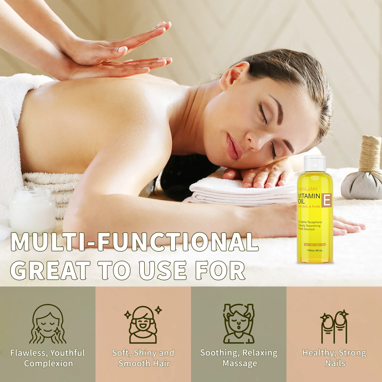 MAYJAM Natural & Pure Vitamin E Oil Skincare Moisturizing Brighten Skin Tone 118ml 236ml Face Care Oil thumbnail 4