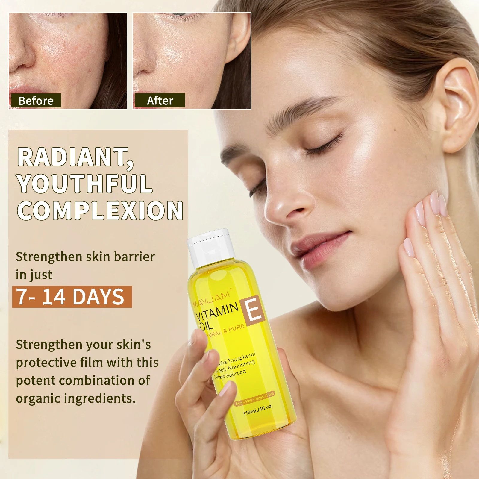 MAYJAM Natural & Pure Vitamin E Oil Skincare Moisturizing Brighten Skin Tone 118ml 236ml Face Care Oil thumbnail 5