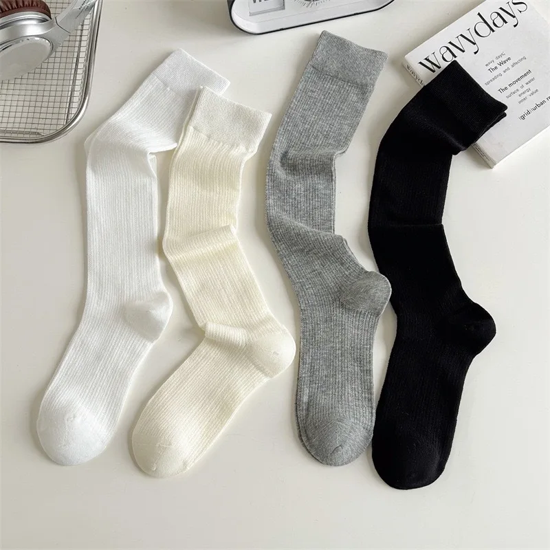 1/4paris Women Stockings Women's Mid-calf Socks JK Lolita Sweet Girls Long Socks Stocking Solid Color Black White Gray Knee Sock