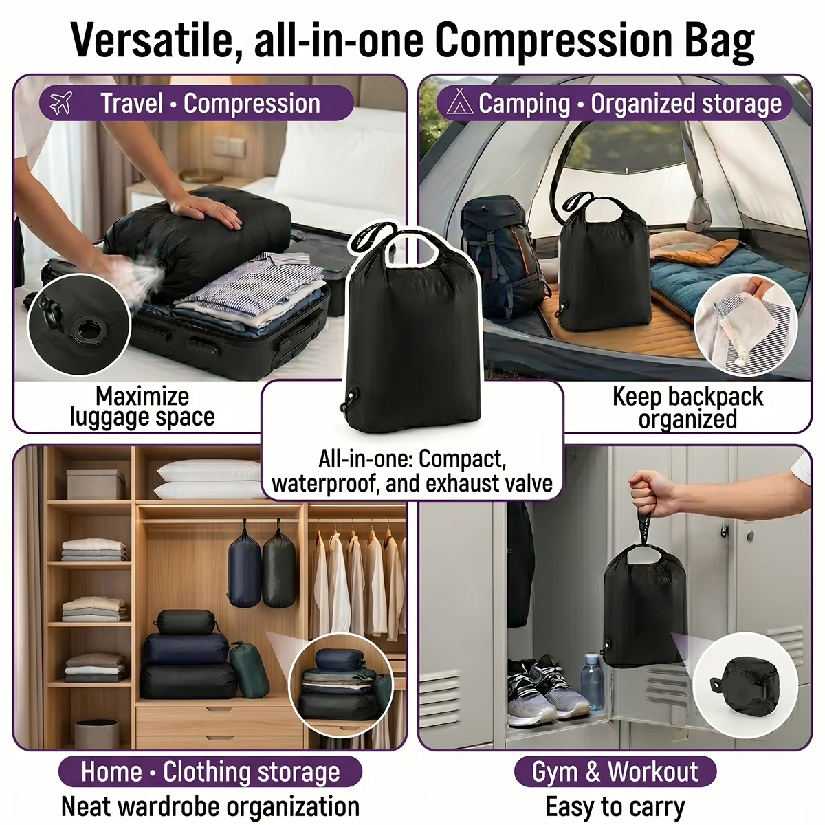 Luggage Vacuum Compression Bag Pump Free Reusable Vacuum Storage Bag 70% Space Save Waterproof Travel Clothes Sealed Packing Bag thumbnail 6