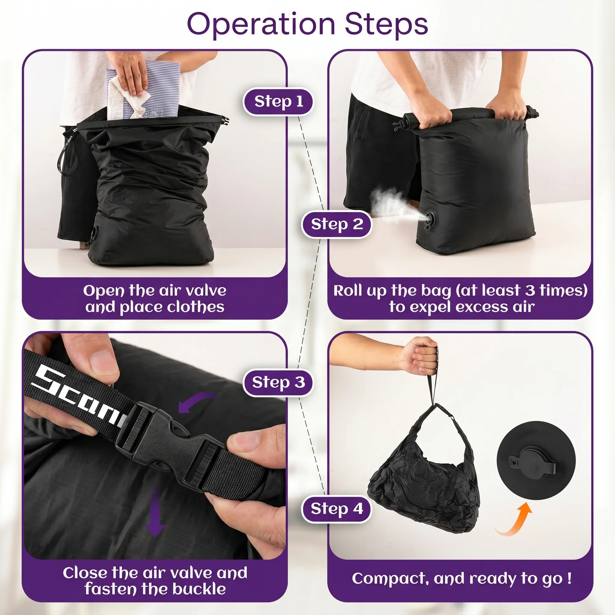 Luggage Vacuum Compression Bag Pump Free Reusable Vacuum Storage Bag 70% Space Save Waterproof Travel Clothes Sealed Packing Bag thumbnail 5