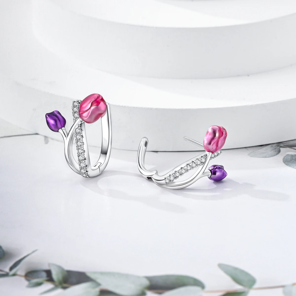 925 Silver Tulip Jewelry Set Original Charm Earring Bracelet Necklace Ring Fit Woman Jewelry Diy thumbnail 3