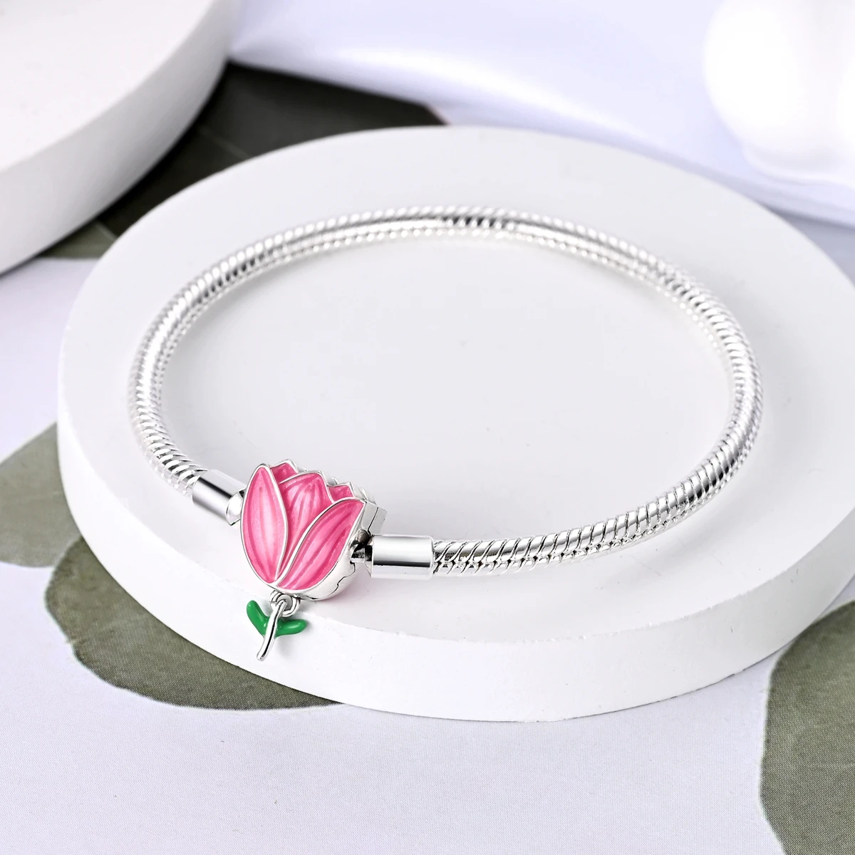 925 Silver Tulip Jewelry Set Original Charm Earring Bracelet Necklace Ring Fit Woman Jewelry Diy thumbnail 4