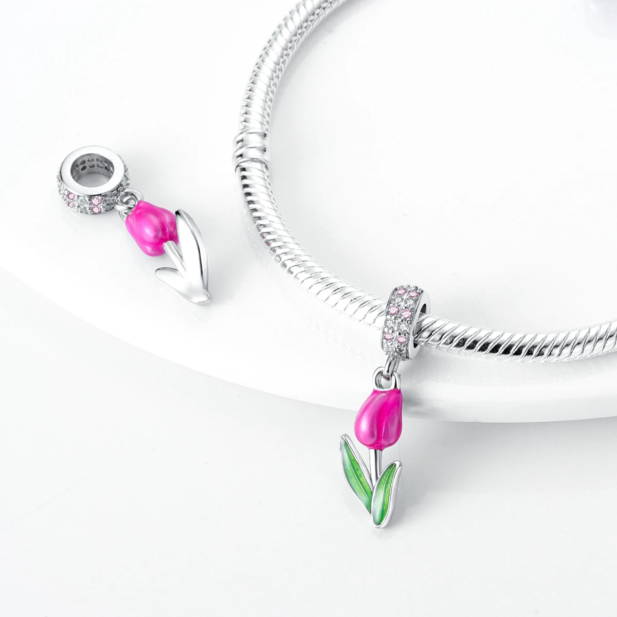 925 Silver Tulip Jewelry Set Original Charm Earring Bracelet Necklace Ring Fit Woman Jewelry Diy thumbnail 2