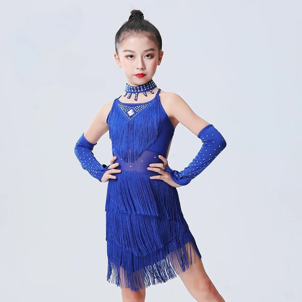 Kids Clothes Fashion Clothing Girls Children's Latin Dance Stage Performance Costumes Party Sequins Tassels Dance Wear thumbnail 3