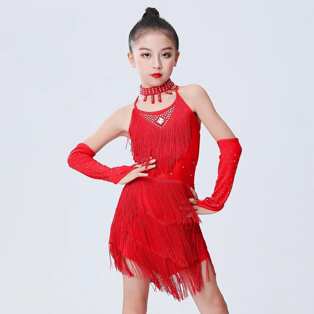Kids Clothes Fashion Clothing Girls Children's Latin Dance Stage Performance Costumes Party Sequins Tassels Dance Wear