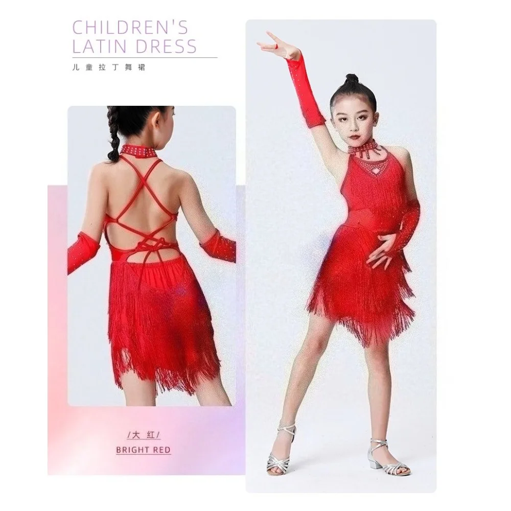 Kids Clothes Fashion Clothing Girls Children's Latin Dance Stage Performance Costumes Party Sequins Tassels Dance Wear thumbnail 2