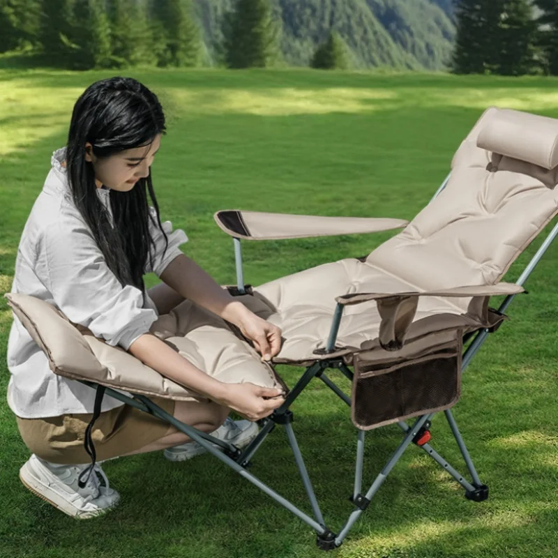 Foldable Reclining Portable Camping Chair with Cotton Filled Seat Adjustable Backrest for Travel Beach Fishing Outdoor Chair thumbnail 4