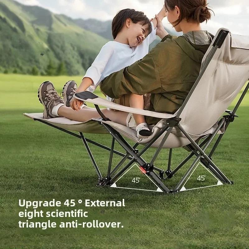 Foldable Reclining Portable Camping Chair with Cotton Filled Seat Adjustable Backrest for Travel Beach Fishing Outdoor Chair thumbnail 5