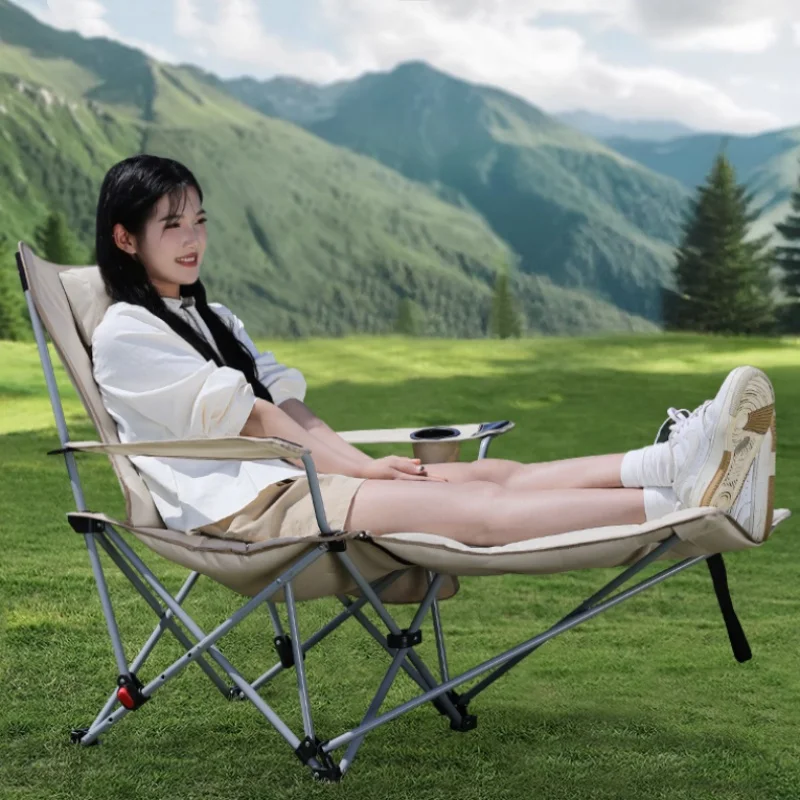 Foldable Reclining Portable Camping Chair with Cotton Filled Seat Adjustable Backrest for Travel Beach Fishing Outdoor Chair thumbnail 2