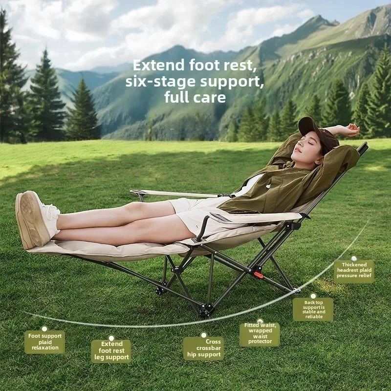 Foldable Reclining Portable Camping Chair with Cotton Filled Seat Adjustable Backrest for Travel Beach Fishing Outdoor Chair thumbnail 3