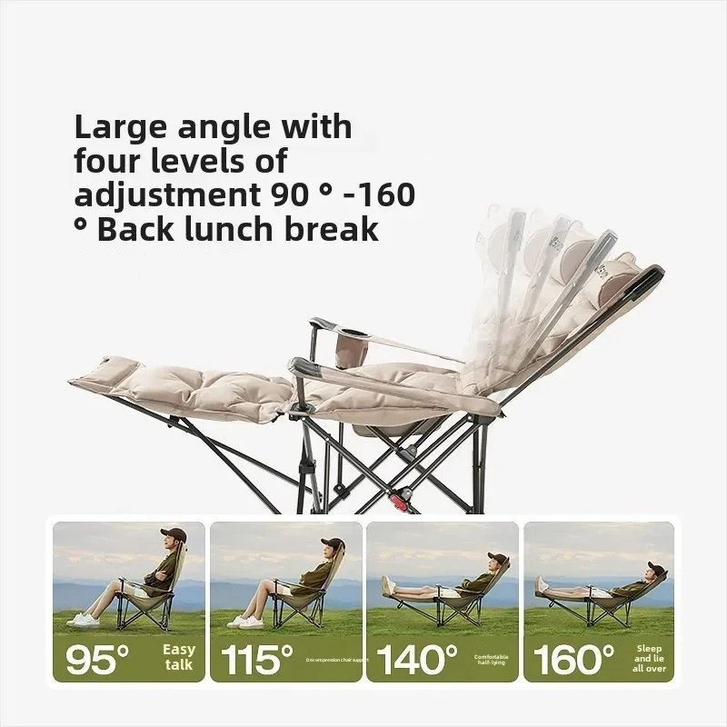 Foldable Reclining Portable Camping Chair with Cotton Filled Seat Adjustable Backrest for Travel Beach Fishing Outdoor Chair thumbnail 6