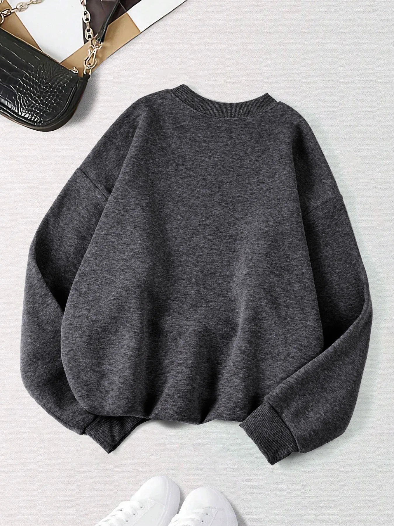 Winter Womens Solid Sweatshirts Casual Comfortable Warm Hoodies Loose Crewneck Fleece Pullover Tops Autumn Womans Streetwear thumbnail 3