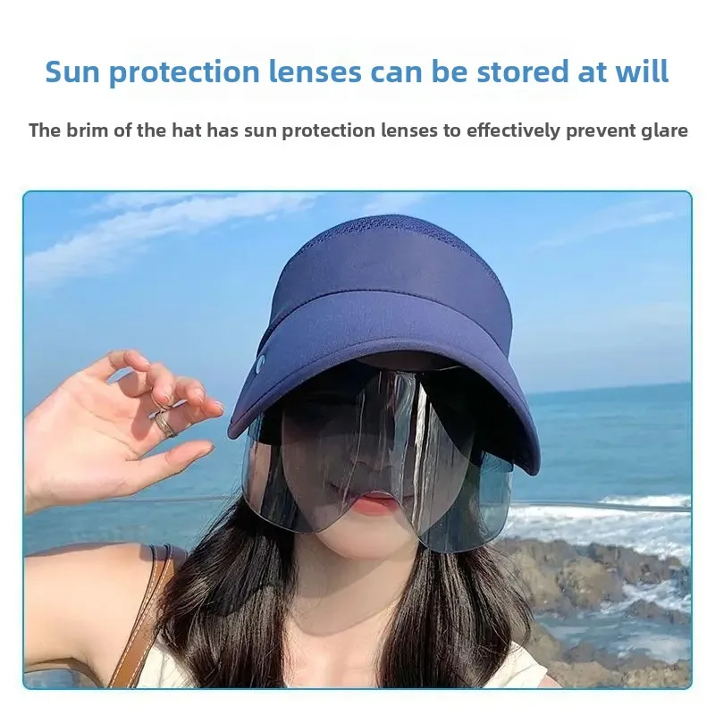 Summer Women's Large Brim Sun Hat Outdoor Cycling Face Covering Sunglasses Fashionable Sun Protection Hat Casual Beach Hat thumbnail 3
