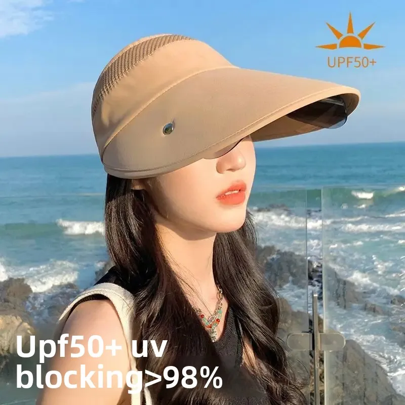 Summer Women's Large Brim Sun Hat Outdoor Cycling Face Covering Sunglasses Fashionable Sun Protection Hat Casual Beach Hat thumbnail 2