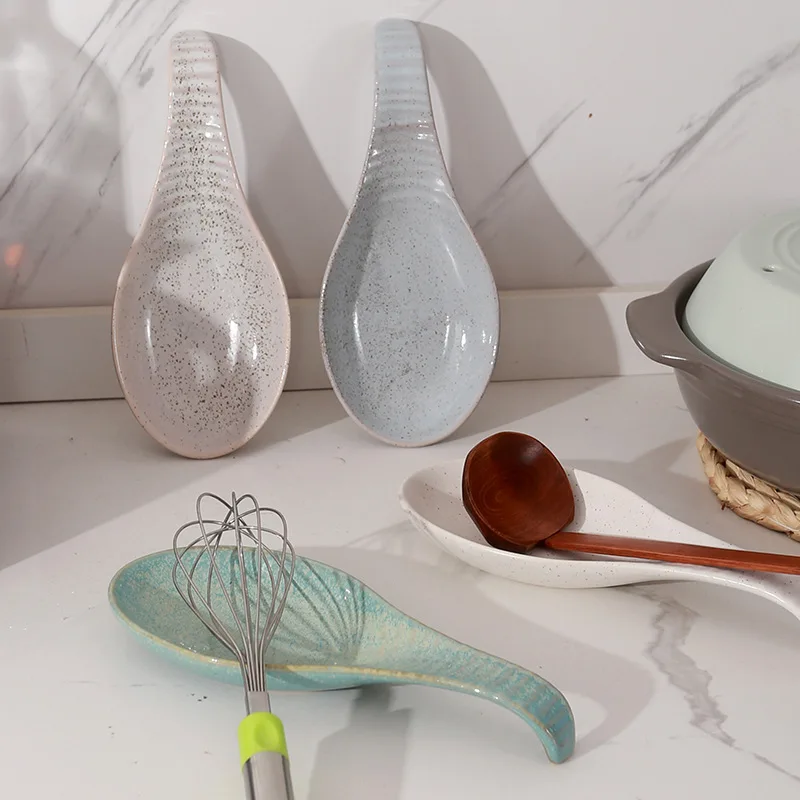 Porcelain Spoon Rest,Ceramic Utensils Holder for Stove Top,Kitchen Counter Cooking Tools Organizer, Spatula Ladle Tongs