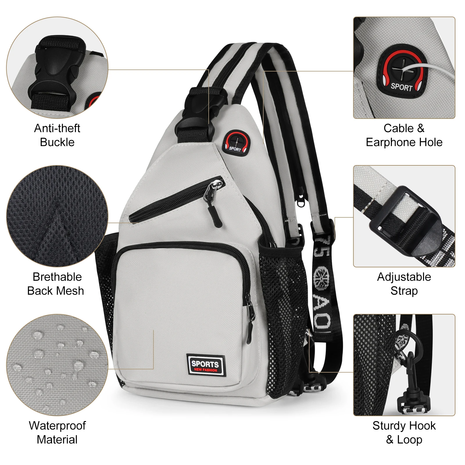 Women Chest Bags Adjustable Backpack and Single Shoulder Bag With Earphone Hole Girl Small Sports Travel Messenger Oxford Bag thumbnail 4