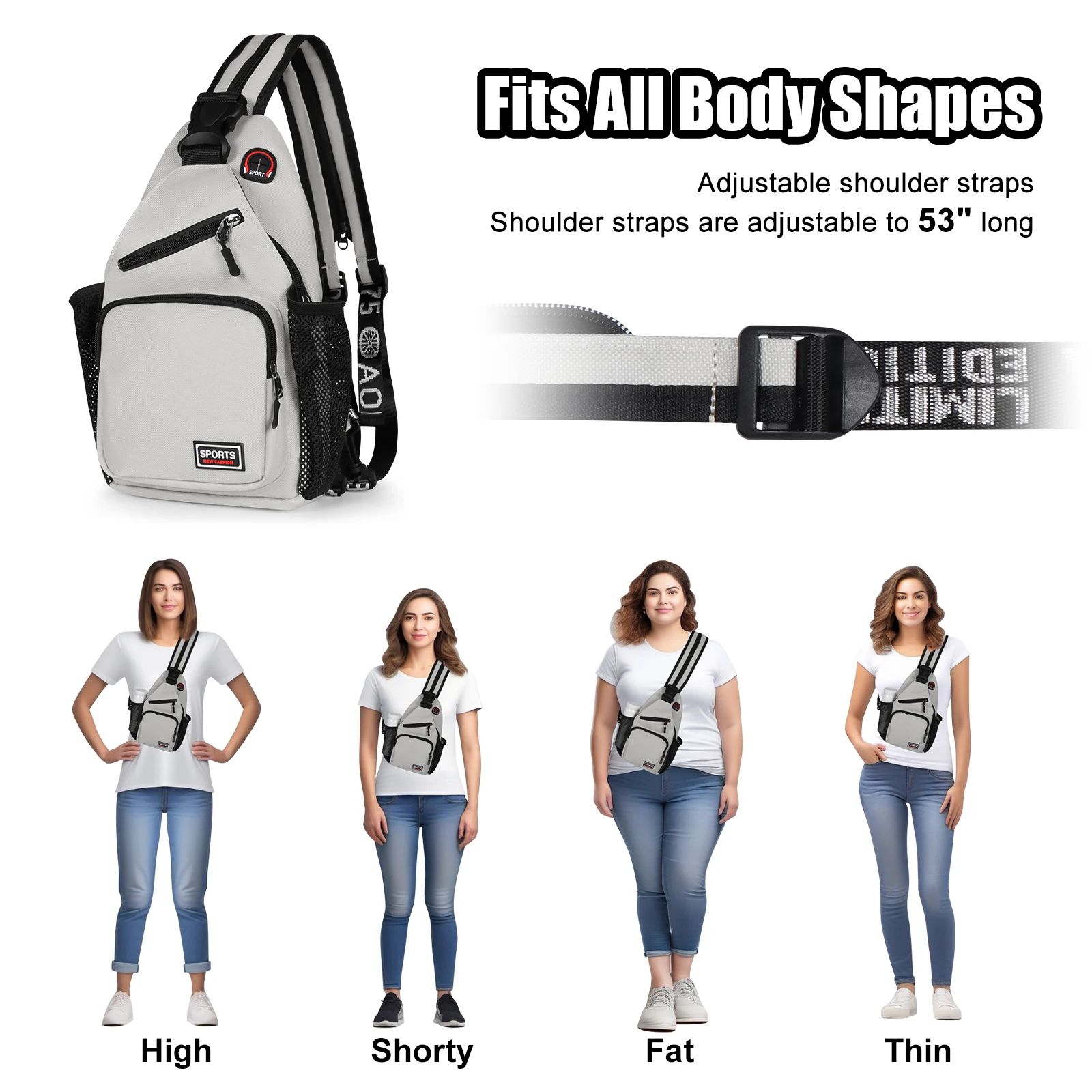 Women Chest Bags Adjustable Backpack and Single Shoulder Bag With Earphone Hole Girl Small Sports Travel Messenger Oxford Bag thumbnail 5