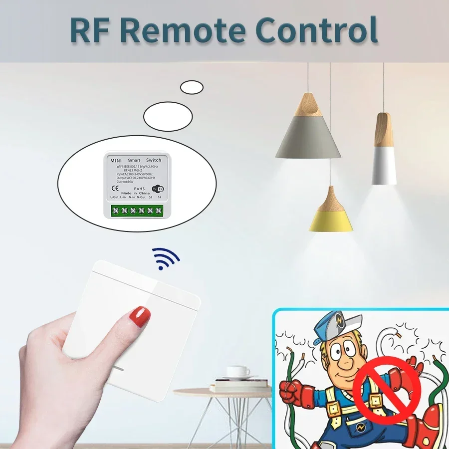 Tuya Smart WiFi Switch RF 433MHz Wireless Panel Switch 1/2/3Gang Smart Life APP Voice Control Alexa Google Home DIY LED Lighting thumbnail 4
