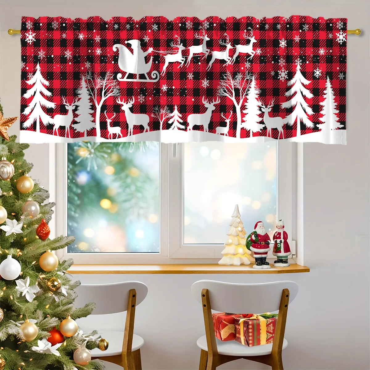 Christmas Curtain Valance Xmas Rod Pocket Window Treatment for Living Room Kitchen Bedroom Christmas Decorations For Home 2025 thumbnail 4
