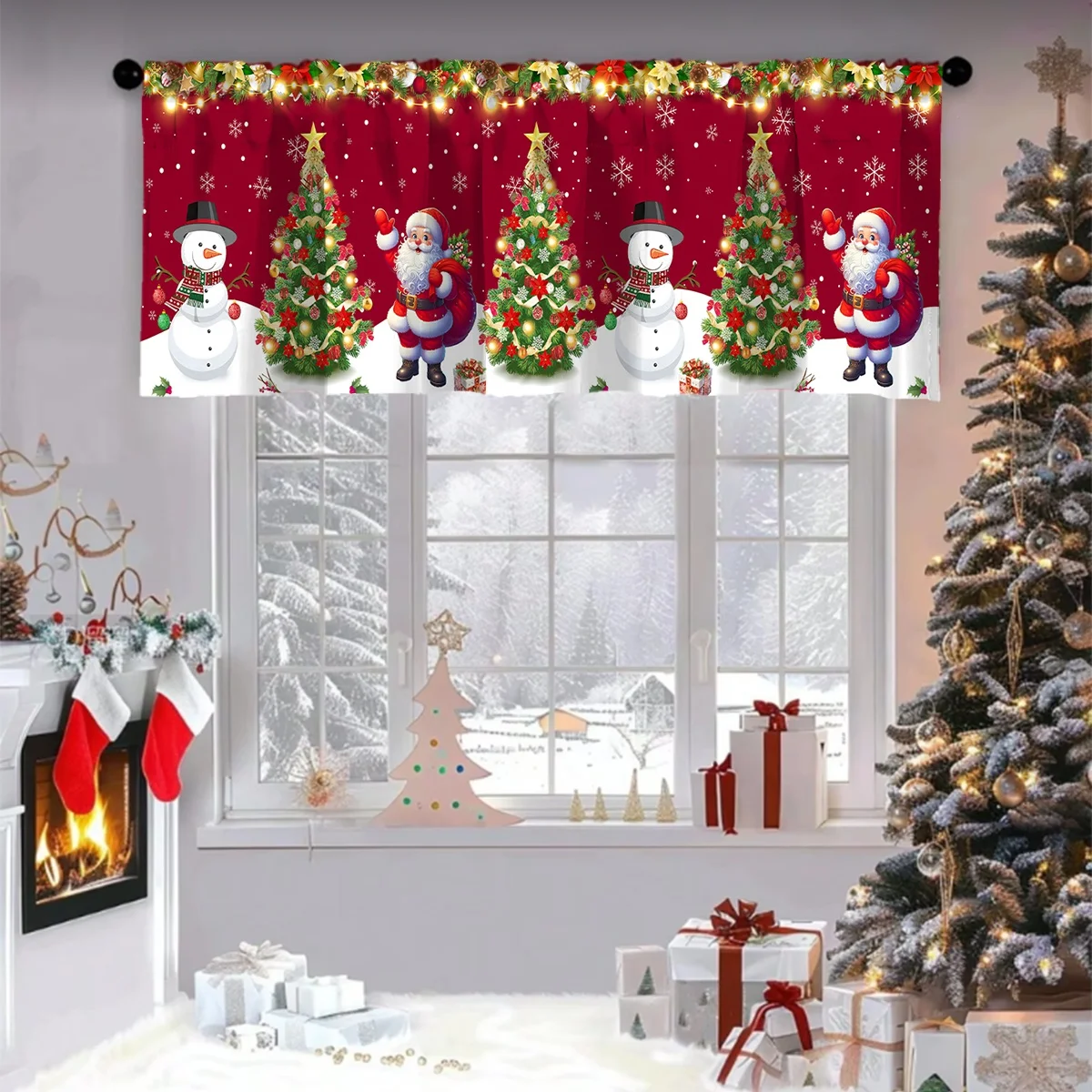 Christmas Curtain Valance Xmas Rod Pocket Window Treatment for Living Room Kitchen Bedroom Christmas Decorations For Home 2025 thumbnail 3