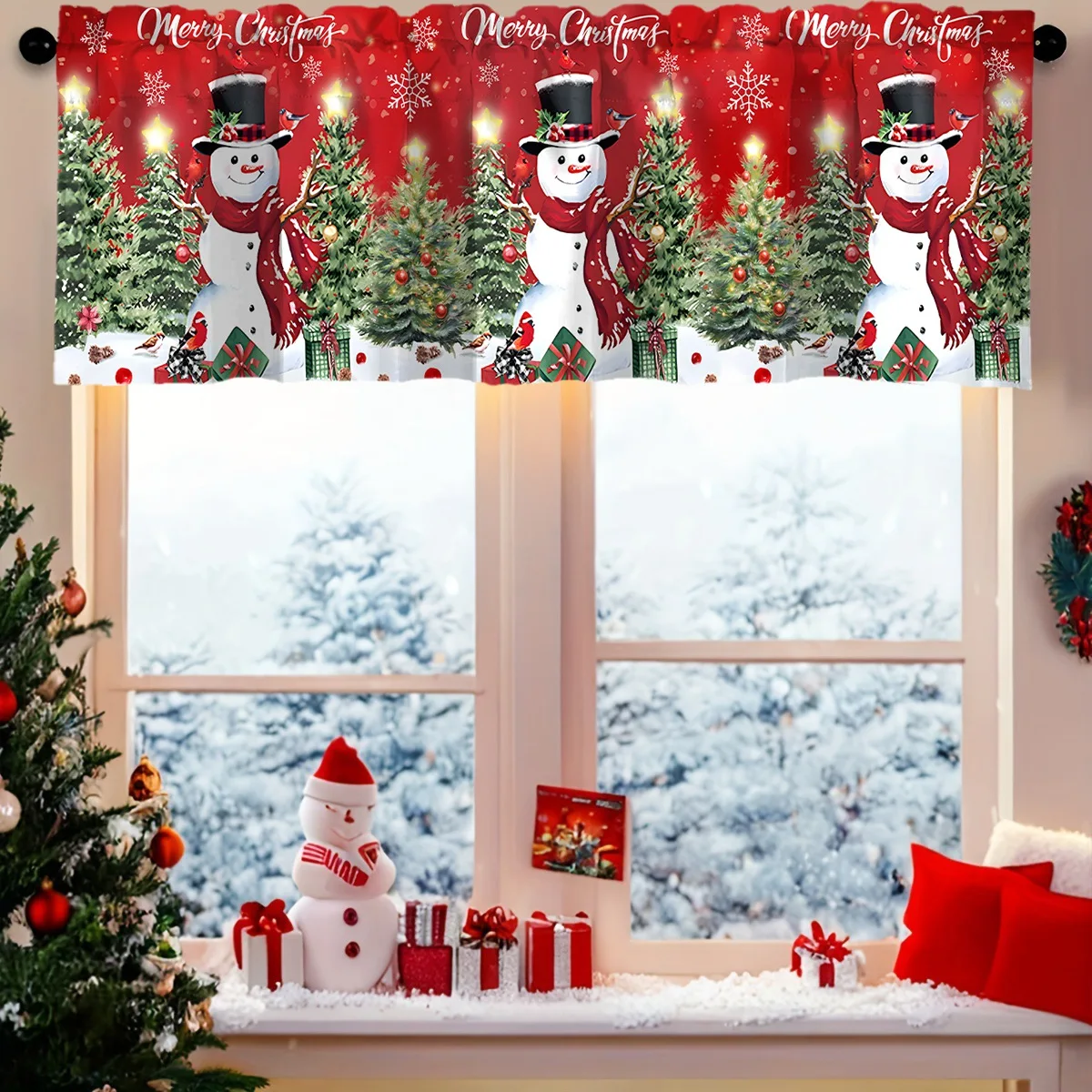 Christmas Curtain Valance Xmas Rod Pocket Window Treatment for Living Room Kitchen Bedroom Christmas Decorations For Home 2025 thumbnail 2