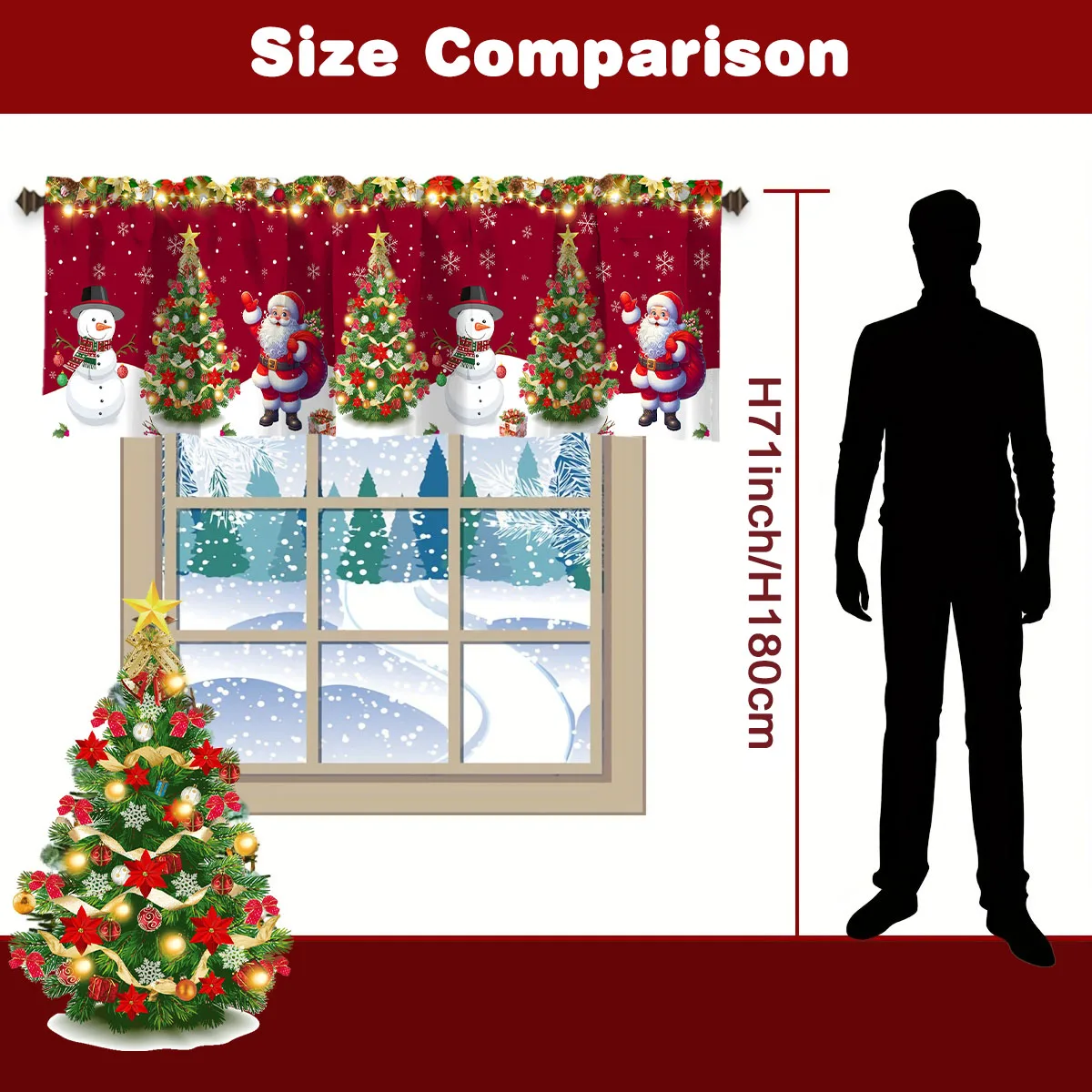 Christmas Curtain Valance Xmas Rod Pocket Window Treatment for Living Room Kitchen Bedroom Christmas Decorations For Home 2025 thumbnail 6