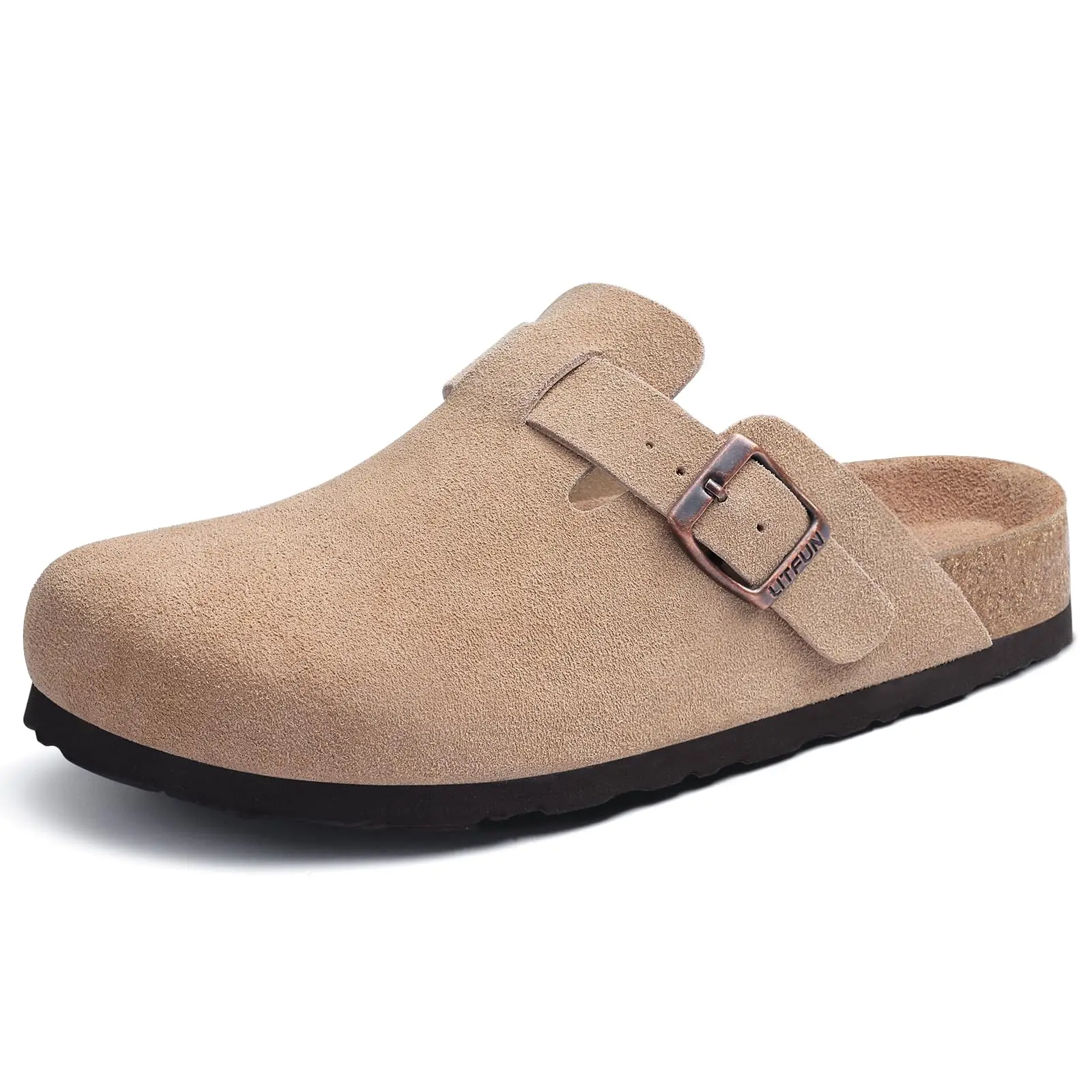 Litfun Suede Cork Clogs For Women Men Genuine Summer Clogs with Arch Support Cork Leather House Mules Shoes Thick Beach Sandals thumbnail 3