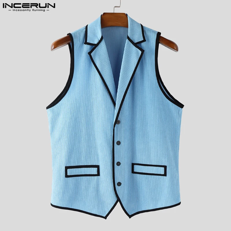 INCERUN Men's Vests 2025 Lapel Sleeveless Patchwork Color-block Casual Male Waistcoats Streetwear Button Fashion Men Clothing thumbnail 4