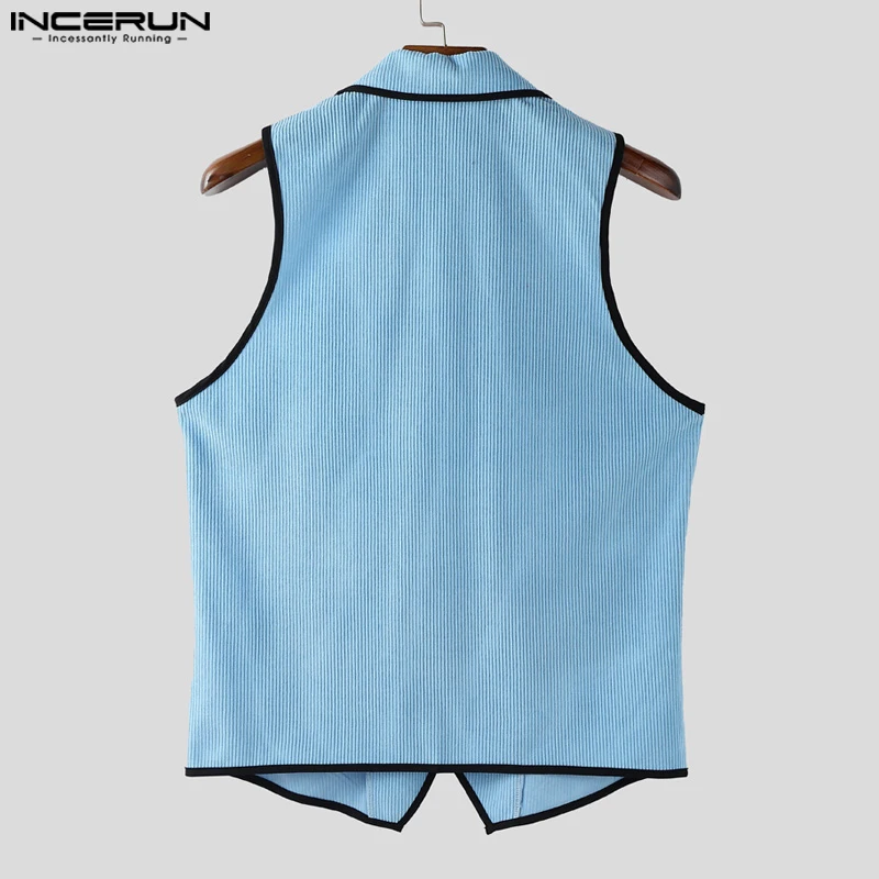 INCERUN Men's Vests 2025 Lapel Sleeveless Patchwork Color-block Casual Male Waistcoats Streetwear Button Fashion Men Clothing thumbnail 5