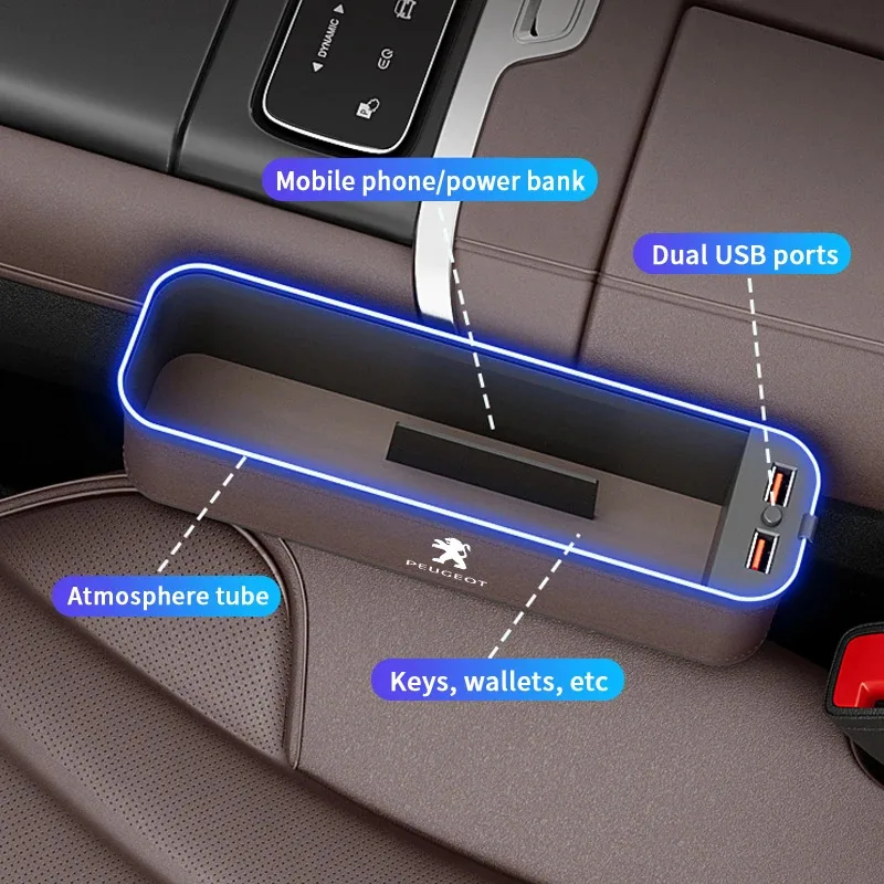 Peugeot 206 207 208 301 308 408 508 607 2008 3008 4008 5008 GT RCZ Rifter Car Seat Gap LED 7 Color Festoon Storage Box thumbnail 5