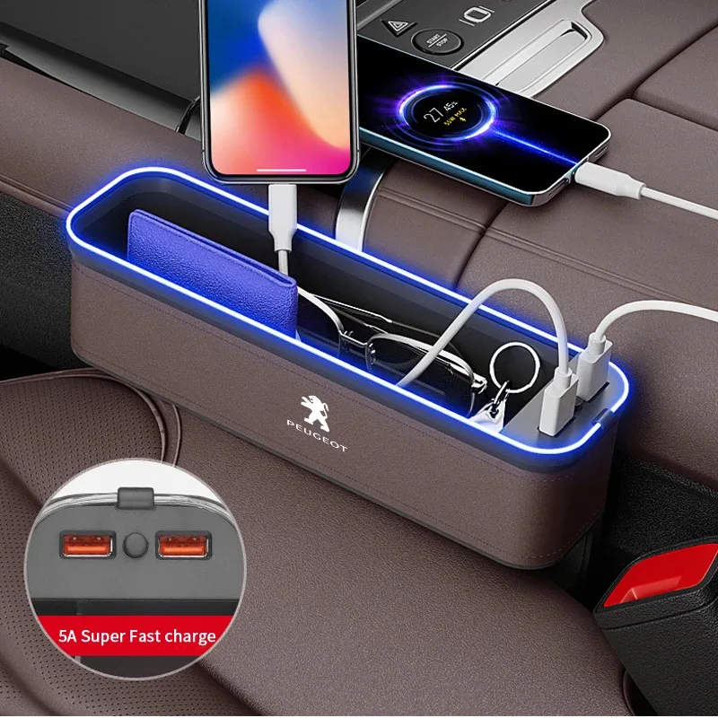 Peugeot 206 207 208 301 308 408 508 607 2008 3008 4008 5008 GT RCZ Rifter Car Seat Gap LED 7 Color Festoon Storage Box thumbnail 2