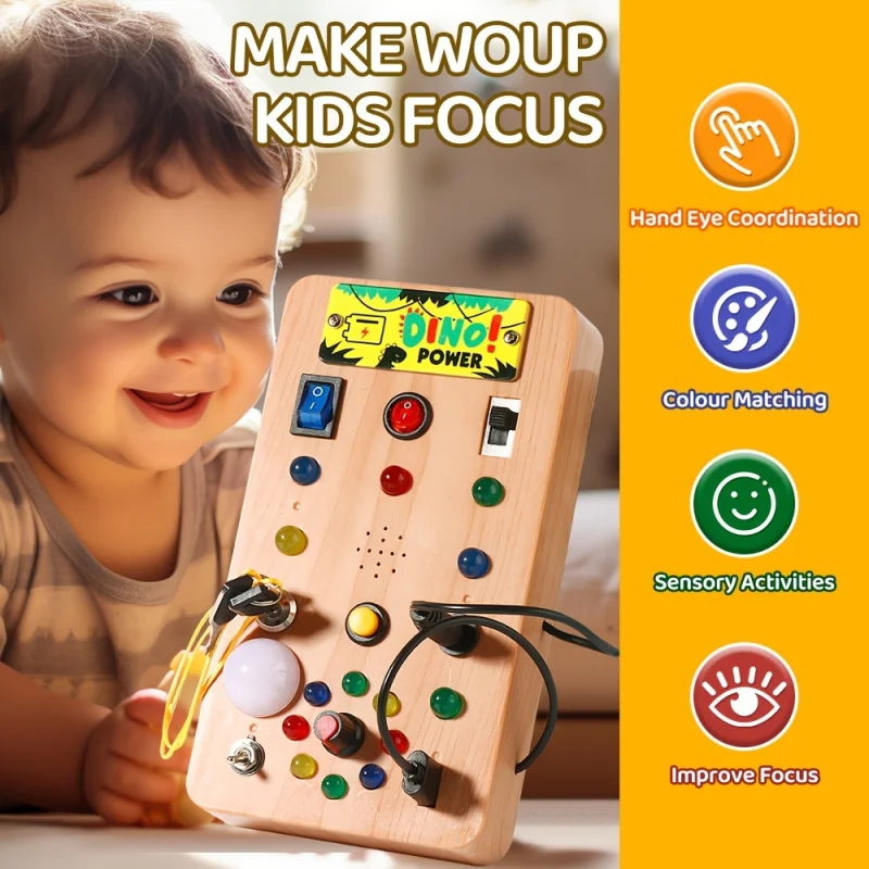 Montessori Busy Board Sensory Toy with LED Light Simulation Switch Control Board Jigsaw Early Education Learning Children's Game thumbnail 6
