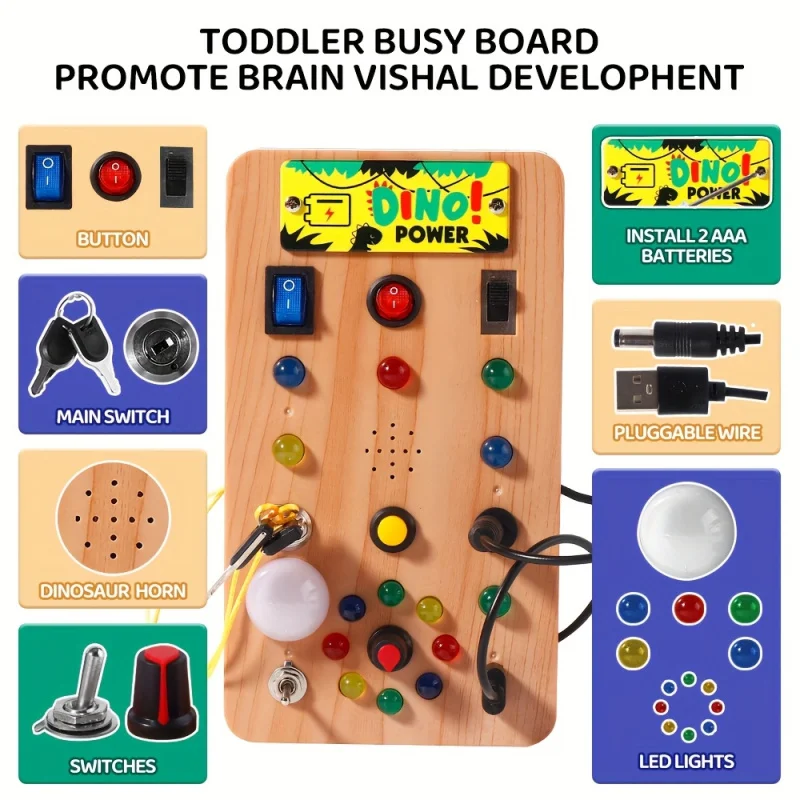 Montessori Busy Board Sensory Toy with LED Light Simulation Switch Control Board Jigsaw Early Education Learning Children's Game thumbnail 2