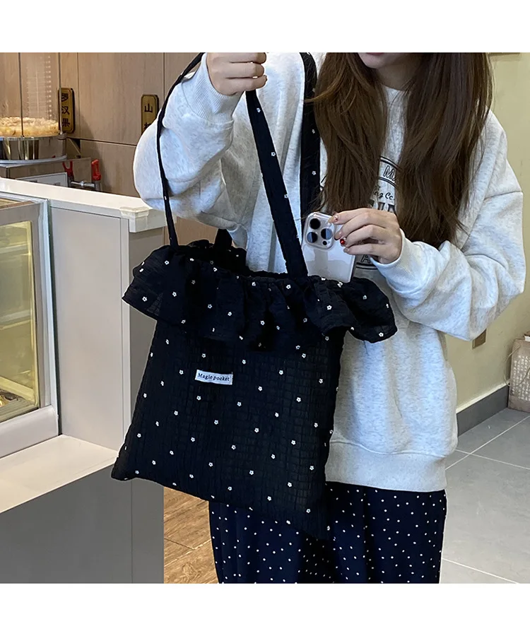 All-match Wave Point Chiffon Shoulder Bag Large Capacity Fairy Mesh Handbag Commuting Bag Korean Style Tote Bag Women thumbnail 2
