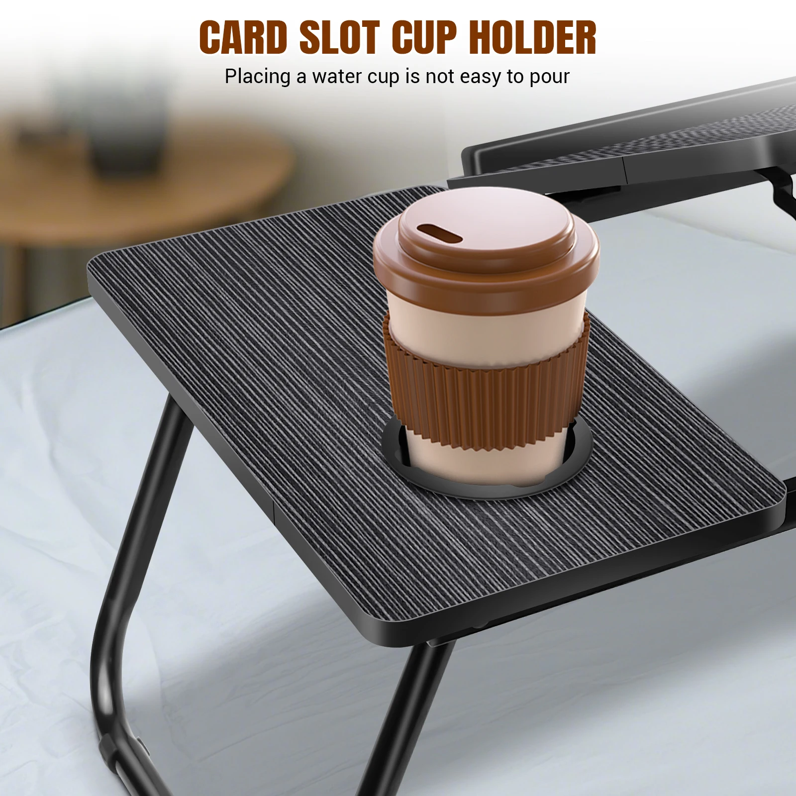 Laptop Desk, Laptop Bed Table with Foldable Legs & Cup Slot, Reading Holder Notebook Stand Breakfast Bed Tray Book Holder thumbnail 3