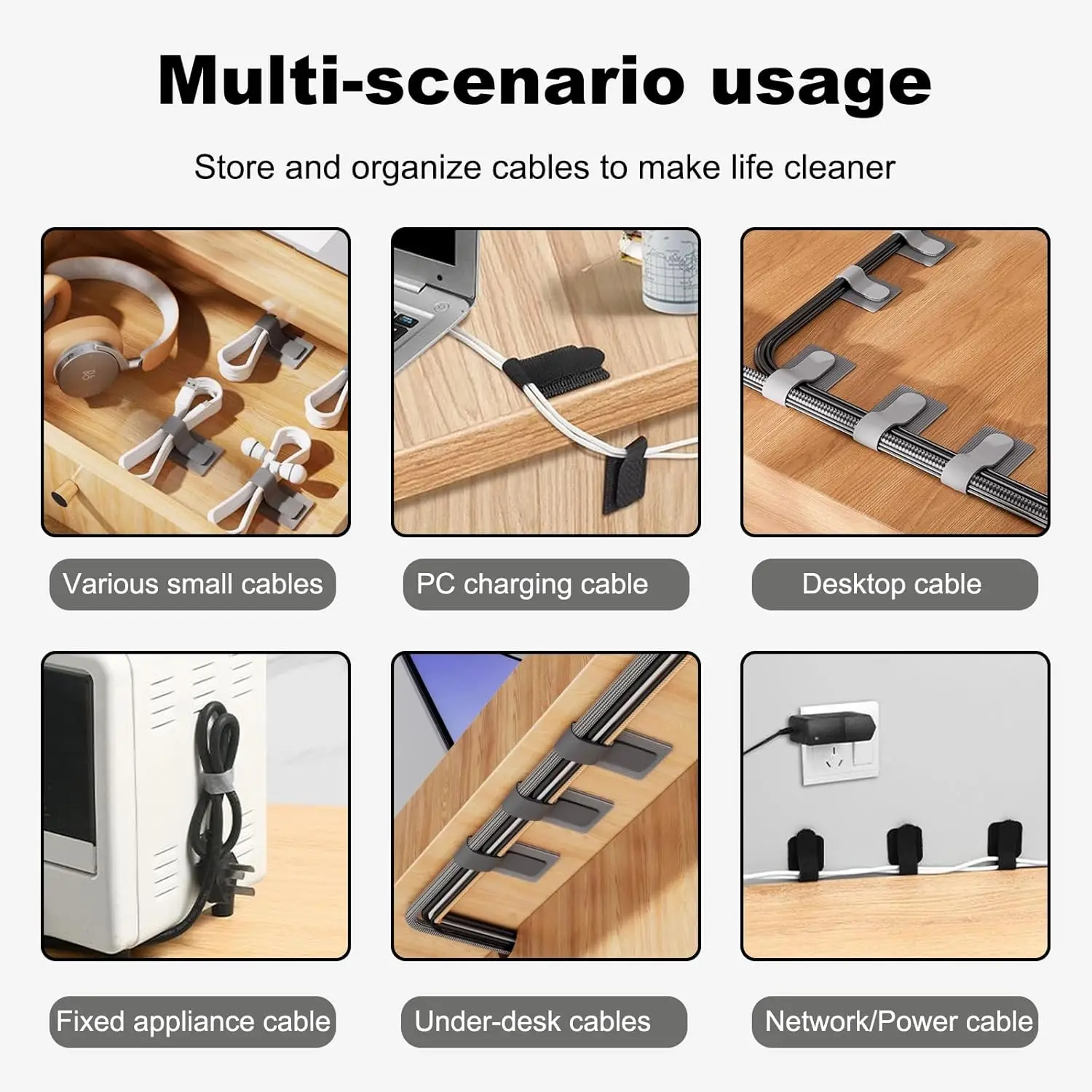 New Reusable Cable Ties Velcro Ties Self-Adhesive Power Cord Cable Holder Adjustable Cord Storage Desktop Organiser Manager thumbnail 3