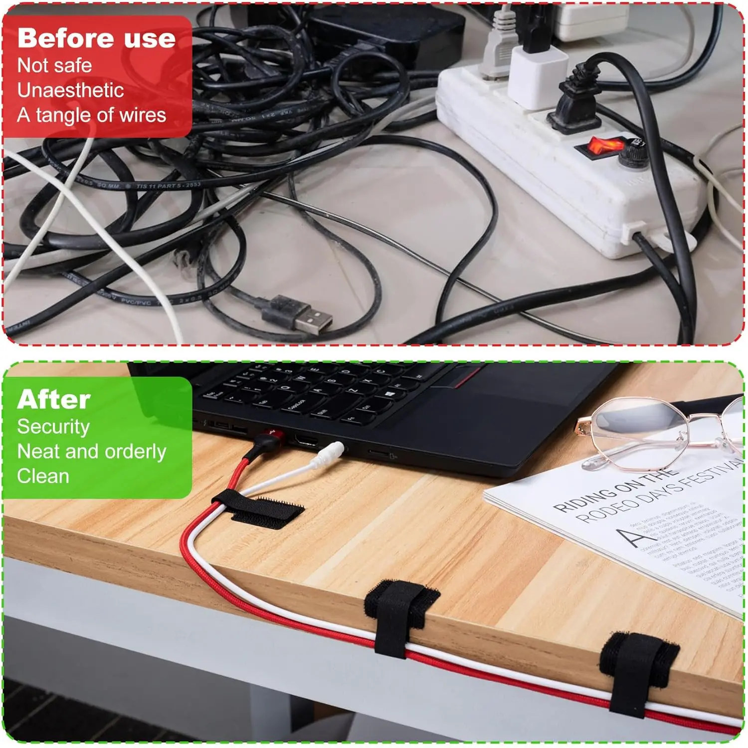 New Reusable Cable Ties Velcro Ties Self-Adhesive Power Cord Cable Holder Adjustable Cord Storage Desktop Organiser Manager thumbnail 2