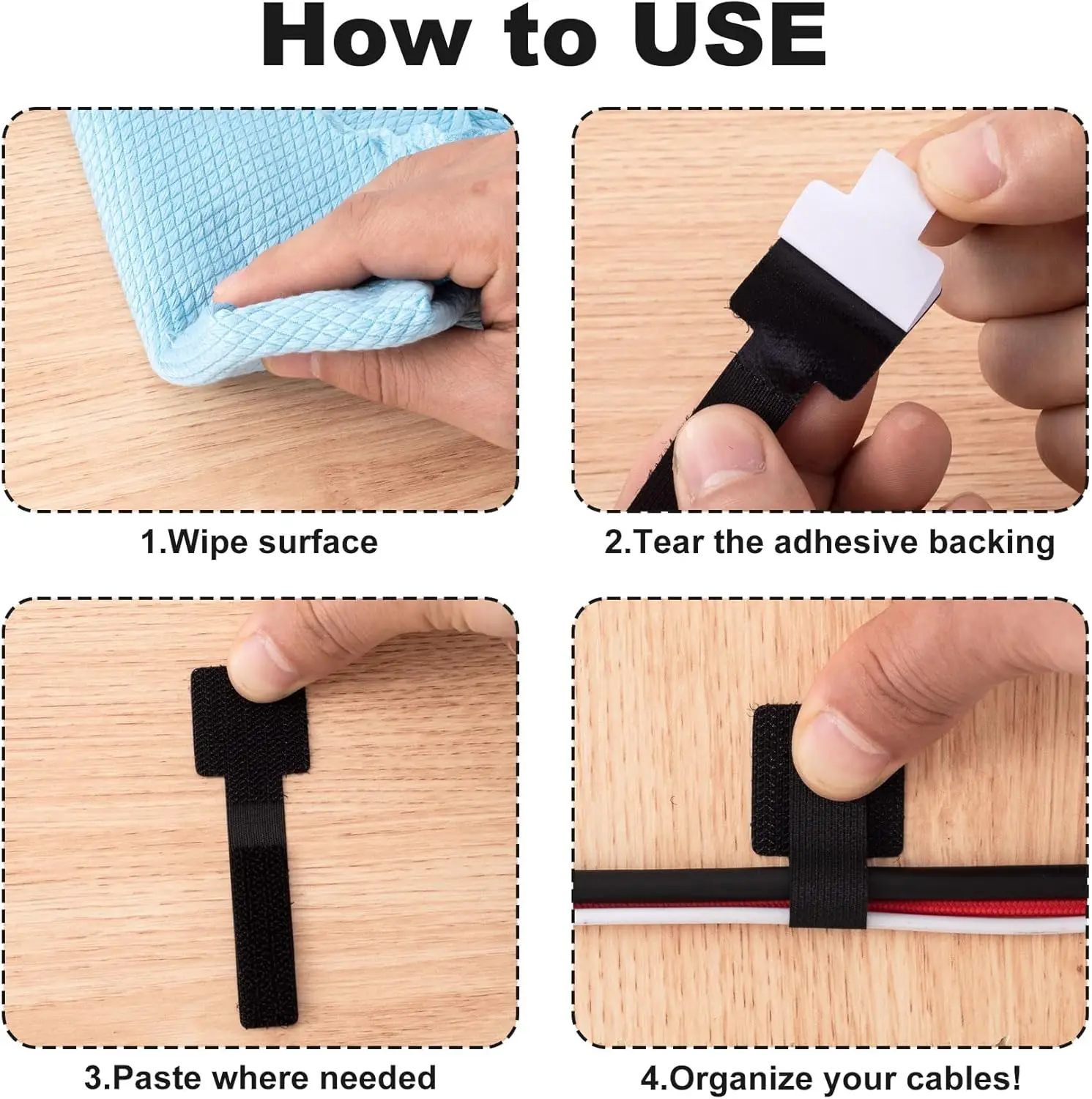 New Reusable Cable Ties Velcro Ties Self-Adhesive Power Cord Cable Holder Adjustable Cord Storage Desktop Organiser Manager thumbnail 6