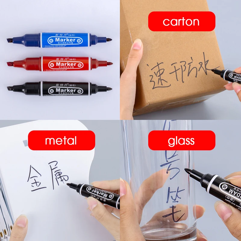 Double-Ended Oil-Based Markers,Large-Tip Pen Refillable High-Capacity Logistics Marker, 6mm-1mm Nib,Quick-Drying,Non-Erasable thumbnail 3