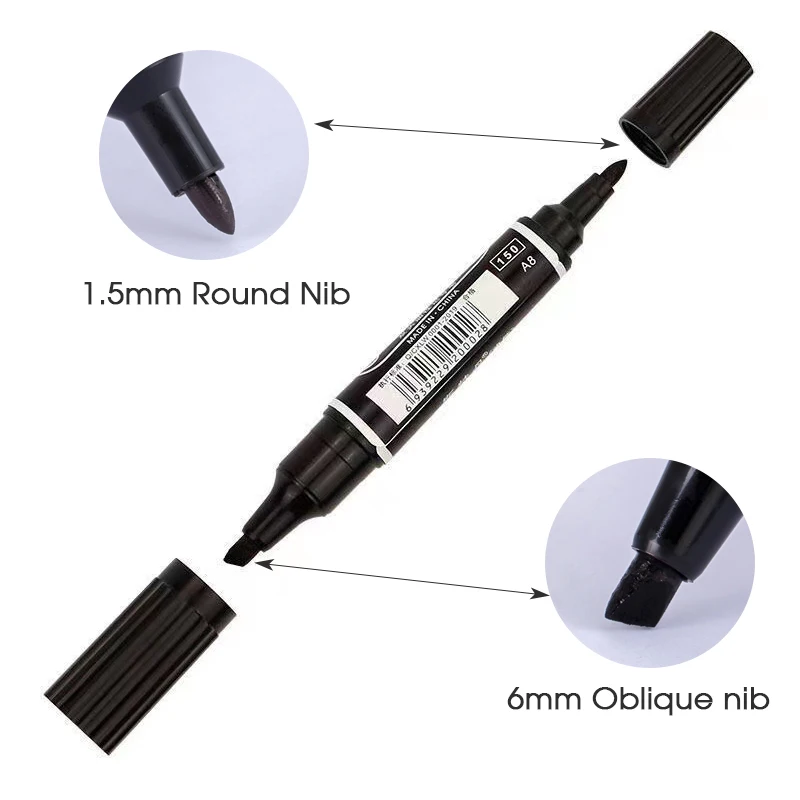 Double-Ended Oil-Based Markers,Large-Tip Pen Refillable High-Capacity Logistics Marker, 6mm-1mm Nib,Quick-Drying,Non-Erasable thumbnail 6