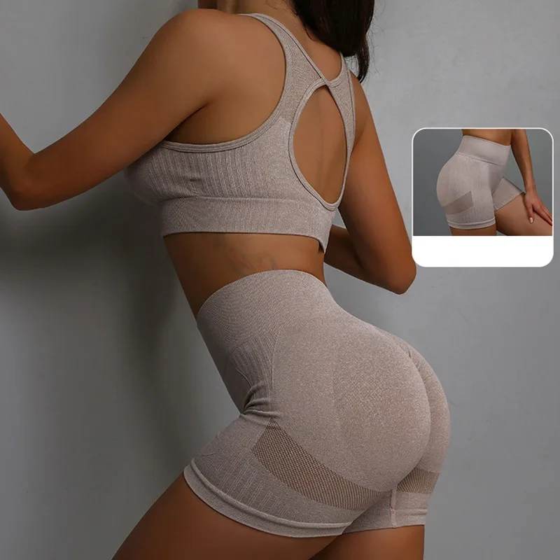 2Pcs Yoga Suit Yoga Sports Underwear Women's Fitness Suit Vest Running Sports Yoga Shorts Set Yoga Set  Workout Set thumbnail 5